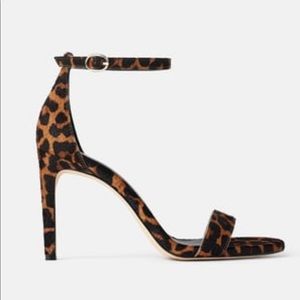 Zara real leather leopard strappy heels